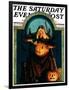 "Witch Carving Pumpkin," Saturday Evening Post Cover, October 27, 1928-Frederic Stanley-Framed Giclee Print