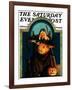 "Witch Carving Pumpkin," Saturday Evening Post Cover, October 27, 1928-Frederic Stanley-Framed Giclee Print