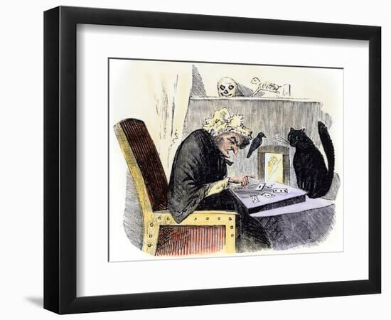 Witch Casting a Spell Accompanied by a Raven and a Black Cat-null-Framed Giclee Print
