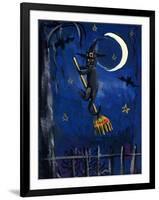 Witch Cat on Broom Halloween-sylvia pimental-Framed Art Print