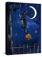 Witch Cat on Broom Halloween-sylvia pimental-Stretched Canvas