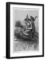 Witch Flies to the Sabbat with Her Cat on Her Broomstick-F. Armytage-Framed Art Print