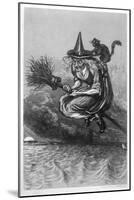 Witch Flies to the Sabbat with Her Cat on Her Broomstick-F. Armytage-Mounted Art Print