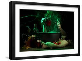 Witch in Scary Halloween Laboratory on Dark Color Background-Yastremska-Framed Photographic Print