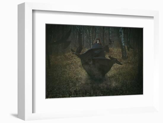 Witch of the Forest with Her Crows . Dark Fantasy and Magic-CaptBlack76-Framed Photographic Print