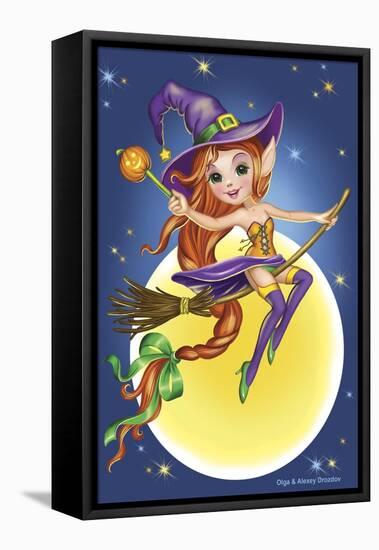 Witch on a Broom-Olga And Alexey Drozdov-Framed Stretched Canvas