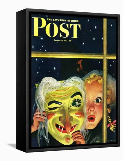 "Witch's Mask," Saturday Evening Post Cover, October 31, 1942-Charles Kaiser-Framed Stretched Canvas