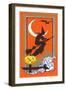 Witch Silhouette with Bat and Jack O'Lantern-null-Framed Art Print