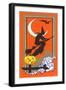 Witch Silhouette with Bat and Jack O'Lantern-null-Framed Art Print