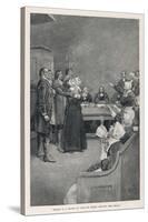 Witch Trial in Massachusetts, The Accusing Girls Point at the Victim-Howard Pyle-Stretched Canvas