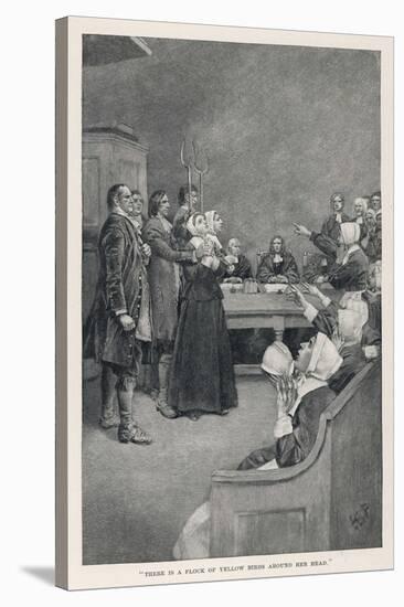 Witch Trial in Massachusetts, The Accusing Girls Point at the Victim-Howard Pyle-Stretched Canvas