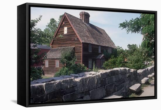 Witch Trials Memorial, Salem, MA. Each Stone Inscribed with name of a Victim (house From 1600s)-null-Framed Stretched Canvas