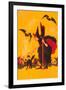 Witch with Goblin Emerging from Pumpkin-null-Framed Art Print