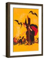 Witch with Goblin Emerging from Pumpkin-null-Framed Art Print