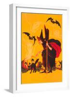 Witch with Goblin Emerging from Pumpkin-null-Framed Art Print