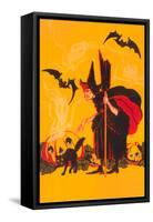 Witch with Goblin Emerging from Pumpkin-null-Framed Stretched Canvas