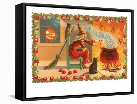 Witch with Halloween in Steam-null-Framed Stretched Canvas