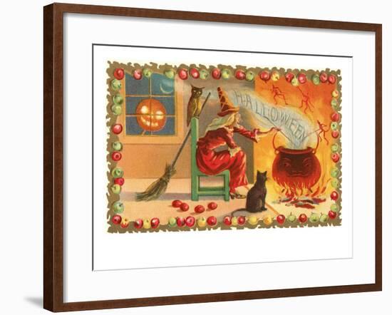 Witch with Halloween in Steam-null-Framed Art Print