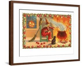 Witch with Halloween in Steam-null-Framed Art Print