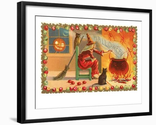 Witch with Halloween in Steam-null-Framed Art Print