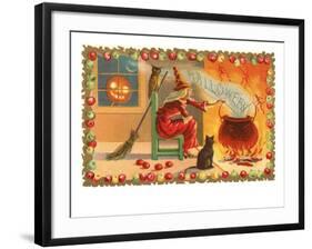 Witch with Halloween in Steam-null-Framed Art Print