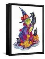 Witchcat with Broom-Bill Bell-Framed Stretched Canvas