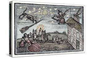 Witches with Their Familiars One of Which Has Learnt to Fly a Broomstick on Its Own!-null-Stretched Canvas