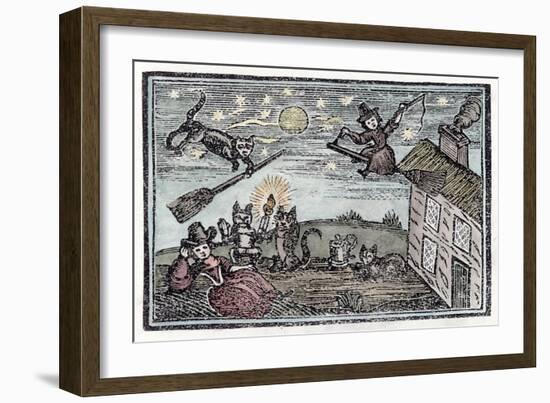 Witches with Their Familiars One of Which Has Learnt to Fly a Broomstick on Its Own!-null-Framed Art Print