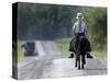 With a Buggy Approaching in the Distance, an Amish Boy Heads Down a Country Road on His Pony-Amy Sancetta-Stretched Canvas