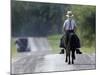 With a Buggy Approaching in the Distance, an Amish Boy Heads Down a Country Road on His Pony-Amy Sancetta-Mounted Photographic Print