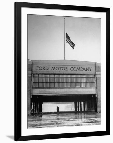 With Flag at Half Staff, the Ford Plant Is Deserted for Henry Ford's Funeral-Ralph Morse-Framed Photographic Print