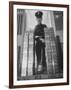 With Gold Bars in Federal Reserve Bank, Guard Wearing Protective Aluminum Overshoes-Walter Sanders-Framed Photographic Print