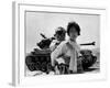 With Her Brother on Her Back, a War Weary Korean Girl Tiredly Trudges by a Stalled M-26 Tank-null-Framed Photo
