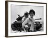 With Her Brother on Her Back, a War Weary Korean Girl Tiredly Trudges by a Stalled M-26 Tank-null-Framed Photo