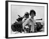 With Her Brother on Her Back, a War Weary Korean Girl Tiredly Trudges by a Stalled M-26 Tank-null-Framed Photo