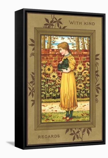 With Kind Regards, Girl with Black Cat-null-Framed Stretched Canvas