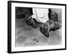 With Soiled Army Boots, a Chaplain and Soldier Kneel at Catholic Mass Is Held for Two Dead Soldiers-null-Framed Photo