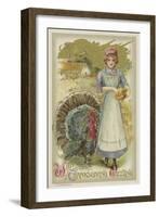 With Thanksgiving Greeting Postcard-null-Framed Giclee Print