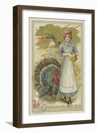 With Thanksgiving Greeting Postcard-null-Framed Giclee Print