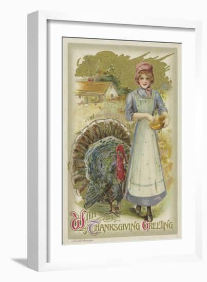 With Thanksgiving Greeting Postcard-null-Framed Giclee Print