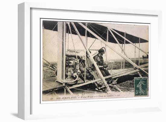 With the Comte de Lambert at the Controls of One of His Biplanes at a French Aviation Meeting-null-Framed Art Print