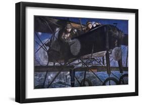 With the French Air Service, a Night Bombardment by a Voisin Biplane, 1918-Francois Flameng-Framed Giclee Print