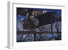 With the French Air Service, a Night Bombardment by a Voisin Biplane, 1918-Francois Flameng-Framed Giclee Print