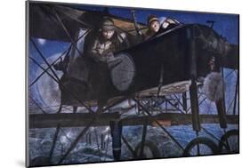 With the French Air Service, a Night Bombardment by a Voisin Biplane, 1918-Francois Flameng-Mounted Giclee Print