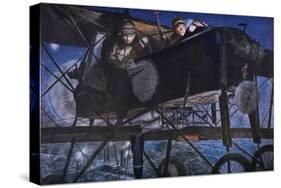 With the French Air Service, a Night Bombardment by a Voisin Biplane, 1918-Francois Flameng-Stretched Canvas