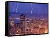 With the San Francisco Skyline in the Foreground, Lightning Strikes Over the Hills of Oakland, Ca-null-Framed Stretched Canvas
