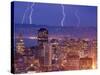 With the San Francisco Skyline in the Foreground, Lightning Strikes Over the Hills of Oakland, Ca-null-Stretched Canvas