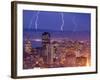 With the San Francisco Skyline in the Foreground, Lightning Strikes Over the Hills of Oakland, Ca-null-Framed Photographic Print