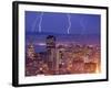 With the San Francisco Skyline in the Foreground, Lightning Strikes Over the Hills of Oakland, Ca-null-Framed Photographic Print