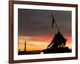 With Washington in the Background, the Sun Rises Behind the Silhouetted Iwo Jima Memorial, Center-null-Framed Photographic Print